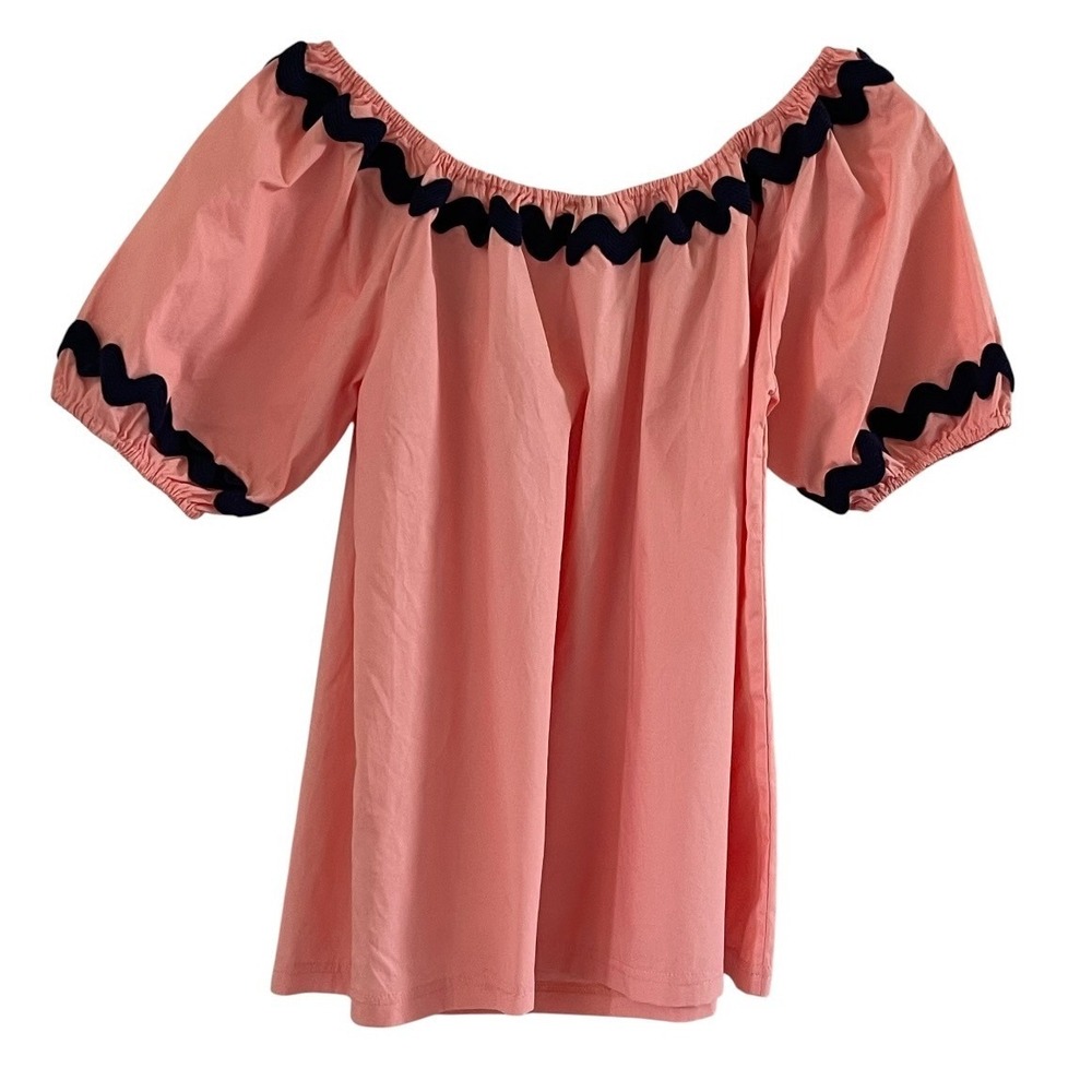 Smith & Quinn Top Womens Small Pink Navy Ric Rac Off Shoulder New Cotton Blouse - Picture 4 of 13